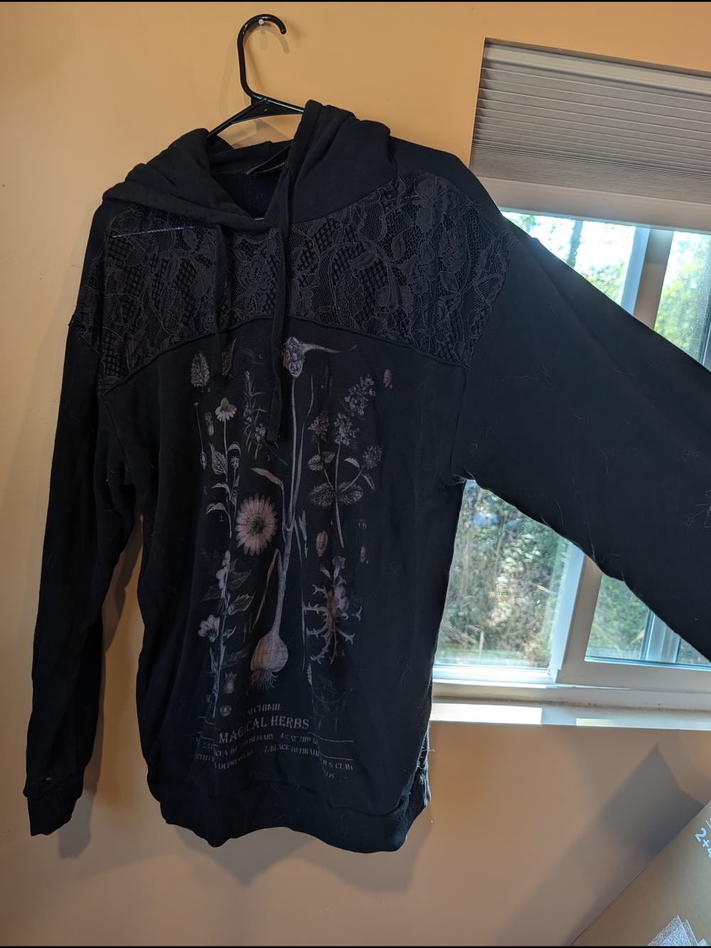 Midnight Hour Black Floral Lace-Accent Hoodie Sweater